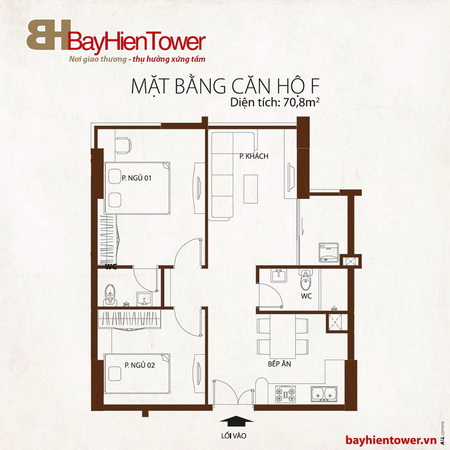 Căn hộ 2 phòng ngủ BayHienTower trung tâm quận Tân Bình 70.8m2 giá bán 16,7 triệu/m2