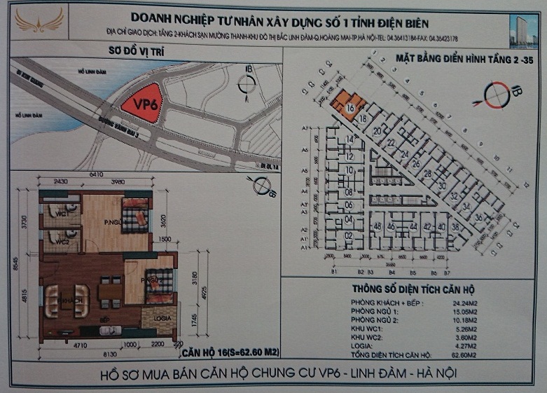 Cần bán gấp căn hộ 62.60m2 VP6 Linh Đàm view hồ Linh Đàm