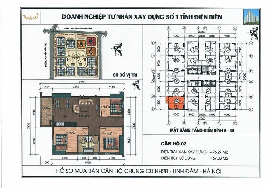 Chính chủ căn 3 phòng ngủ, 76m2, 1702 chung cư HH2B Linh Đàm