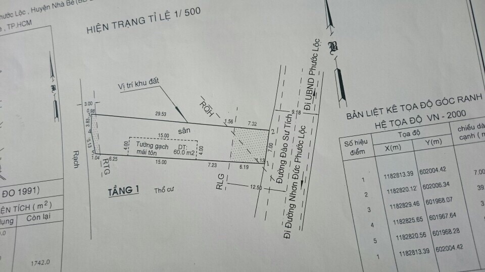 Bán đất 300 m2 hai mặt tiền đường Đào Sư Tích xã Phước Lộc – Nhà Bè