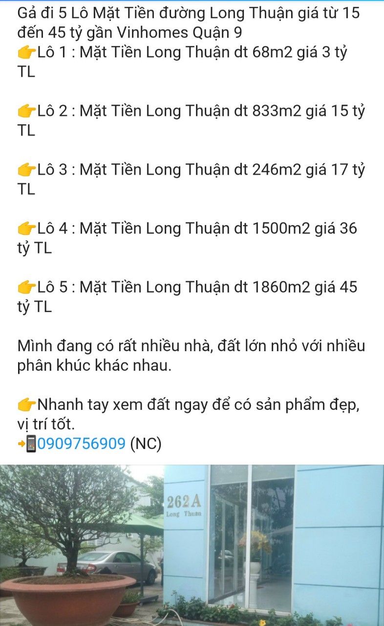 Gả đi 12 Lô Nhà Đất Mặt Tiền đường Long Phước giá 6tỷ đến 330 tỷ gần Vinhomes Quận 9