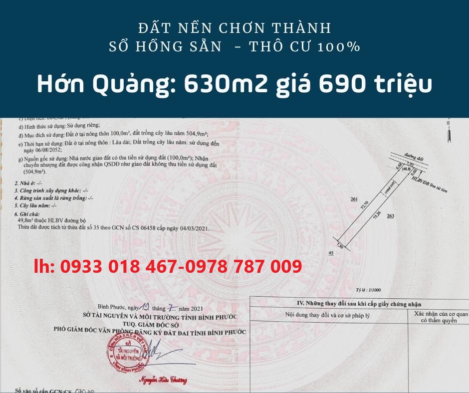 Cần bán đất ấp long bình, xã tân quan, hớn quản, bình phước 7,5x75m, 15x75m, 450tr. Gọi ngay 0933 018 467-0978 787 009,  ngân hàng hỗ trợ 50% -44